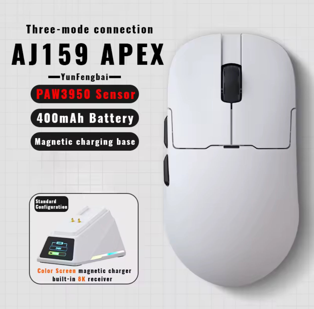 AJAZZ AJ159 APEX Mouse Tri Mode Wireless 8K PAW3950 Sensor