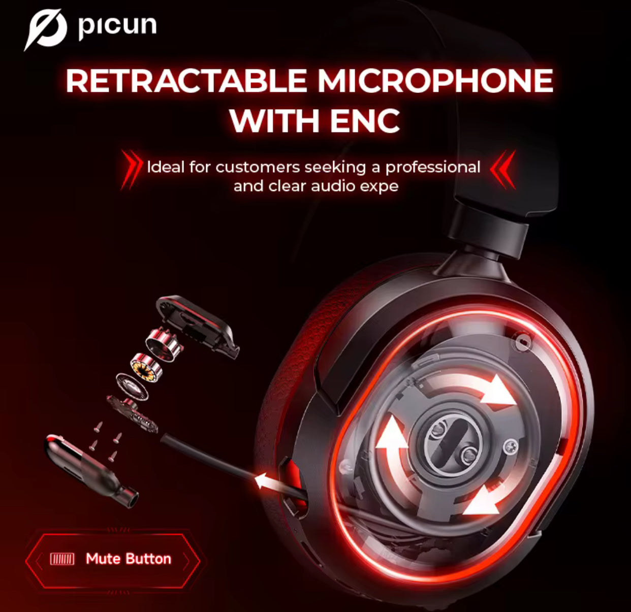 Picun G2 2.4G Wireless Gaming Headset Bluetooth Headphones 5ms Low Latency 7.1 Surround ENC Mic For PC PS4 PS5 Phone Switch