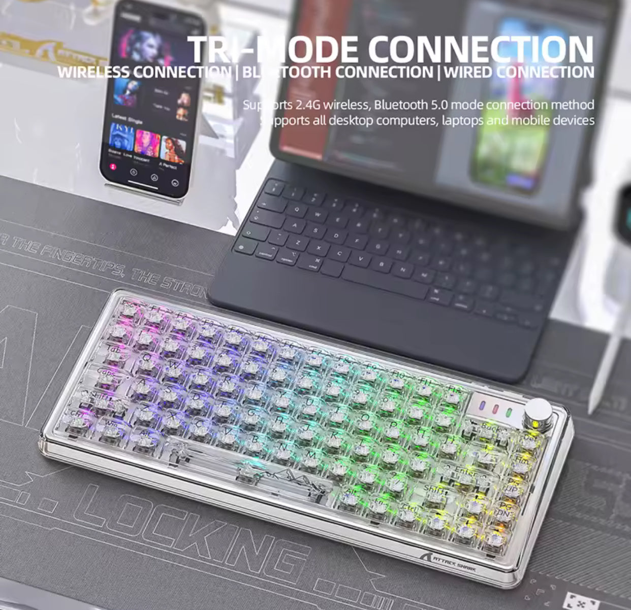 Attack Shark K75 RGB Mechanical Keyboard Hot-Swappable 3 Mode 2.4g BT