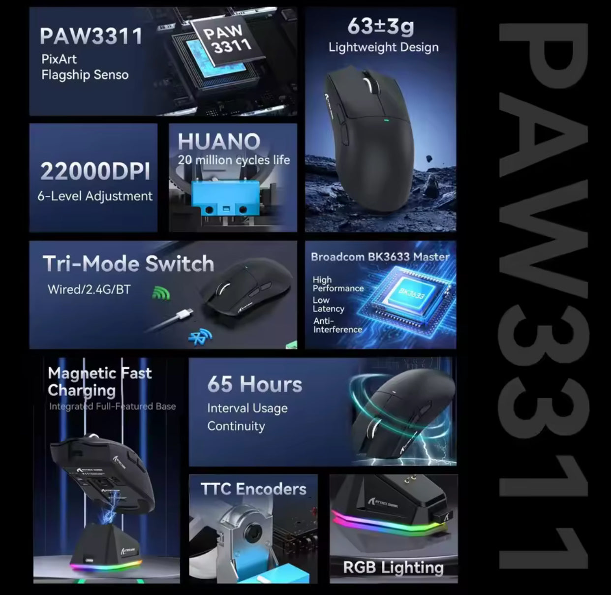 Attack Shark X11 PAW3311 Black Bluetooth