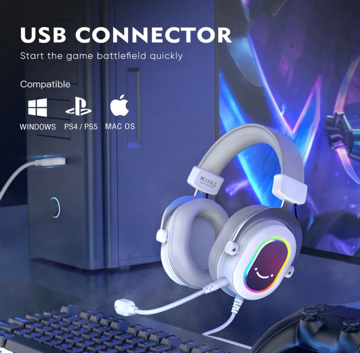 Fifine Dynamic RGB Gaming Headset WHITE