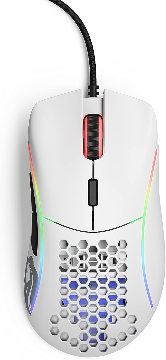 Glorious Model D Minus Honeycomb Gaming Light Weight RGB PC Mouse, Matte White