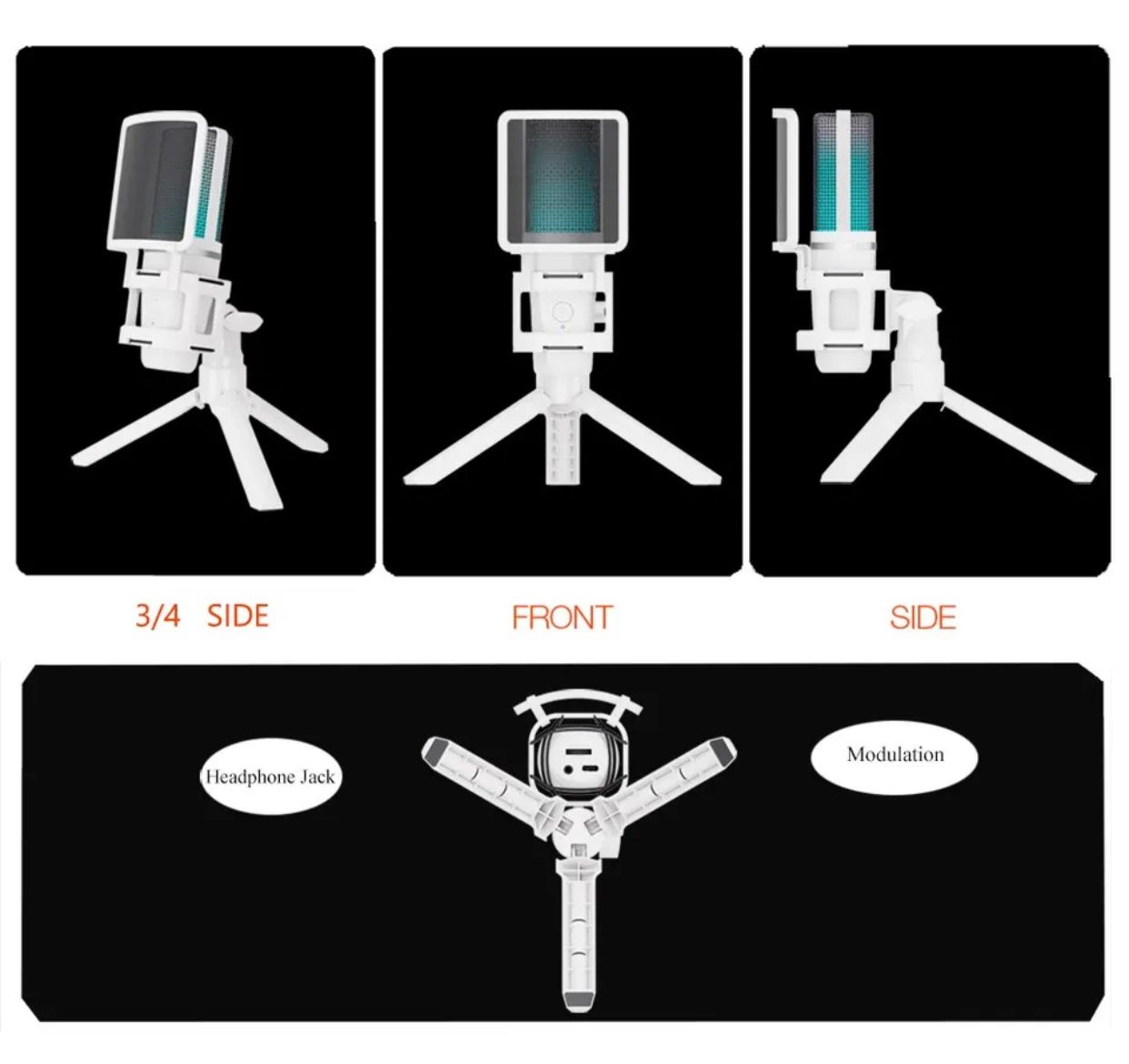 Zealsound USB  Microphone White RGB Streaming