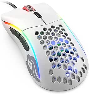 Glorious Model D Minus Honeycomb Gaming Light Weight RGB PC Mouse, Matte White