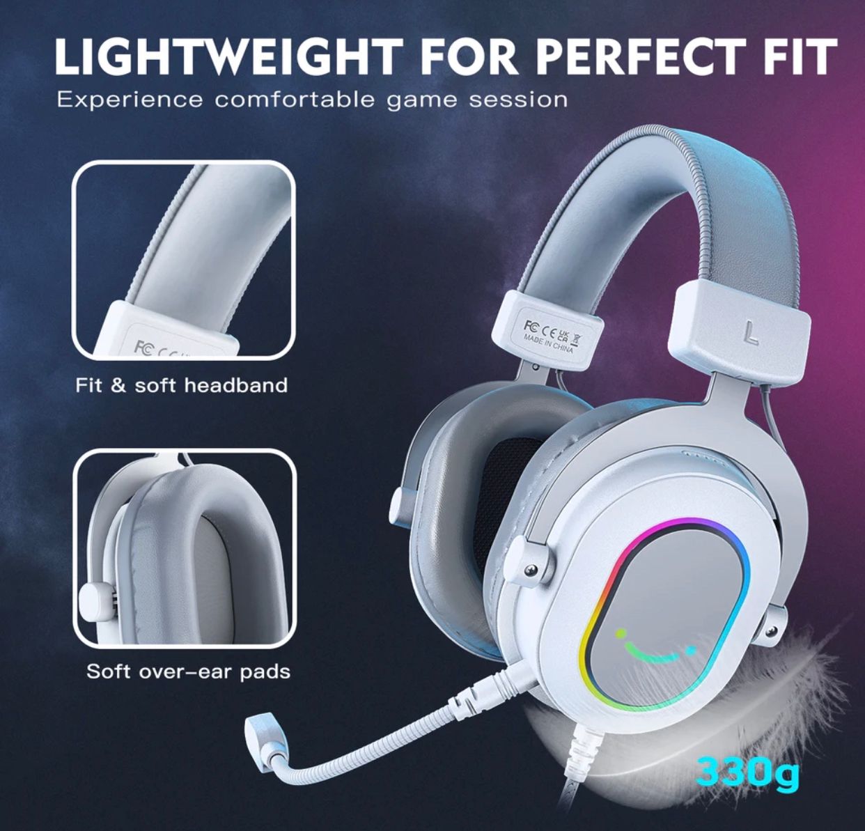 Fifine Dynamic RGB Gaming Headset WHITE