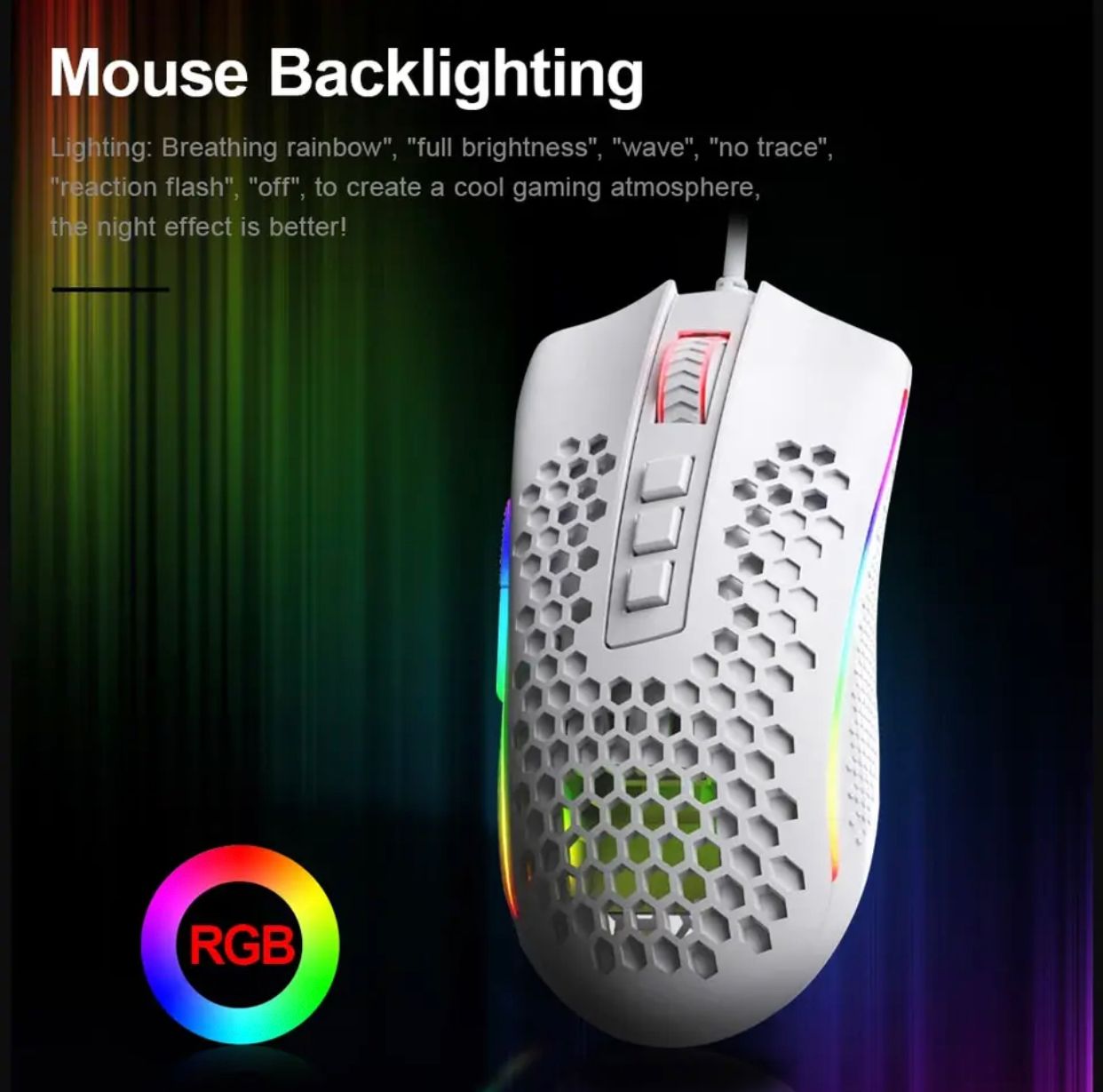 REDRAGON Storm M808 USB Wired RGB Gaming Ultralight Honeycomb Mouse 12400 DP