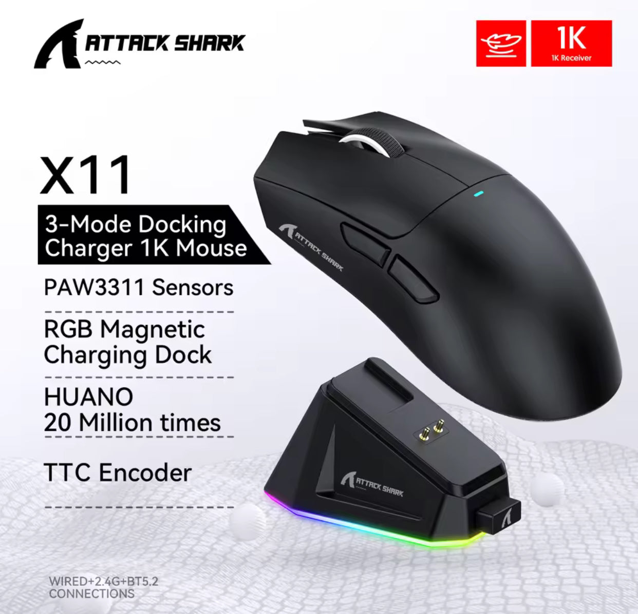 Attack Shark X11 PAW3311 Black Bluetooth