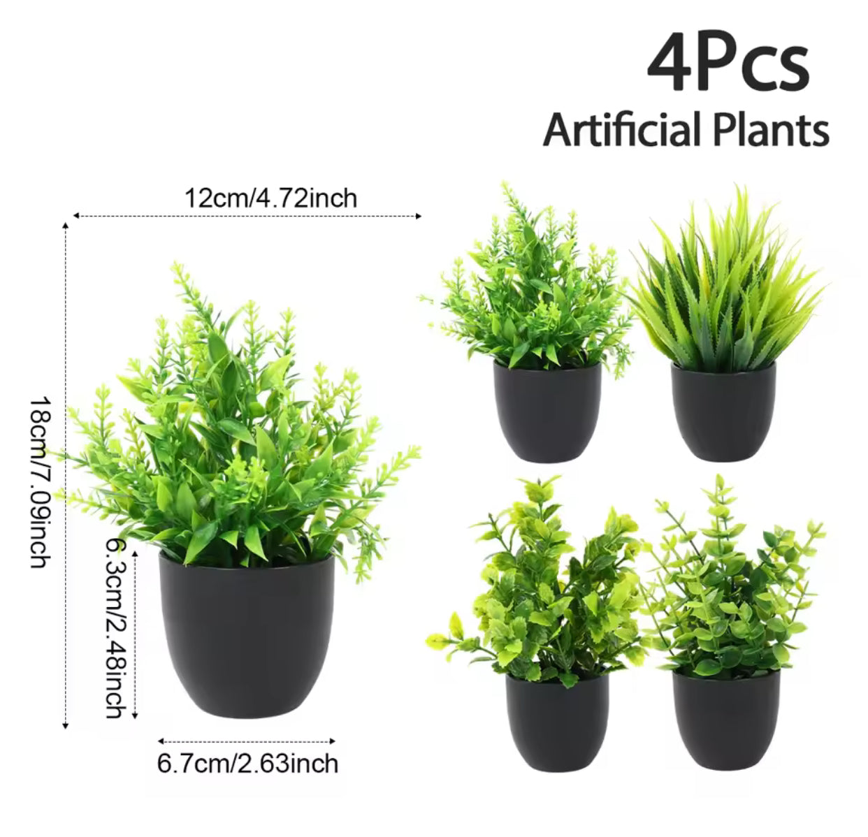4pcs Artificial Plants Potted Green