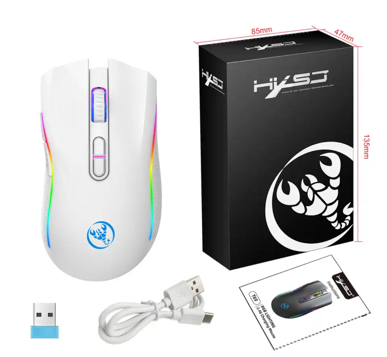 HXSJ mouse gaming wireless white