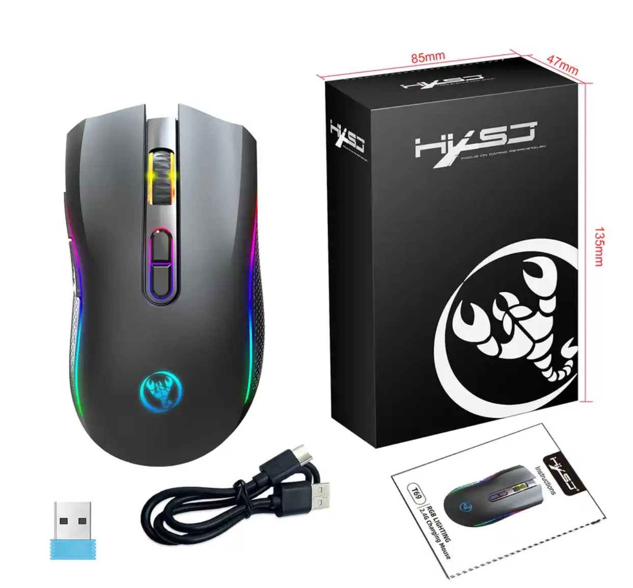 HXSJ mouse gaming wireless BLACK