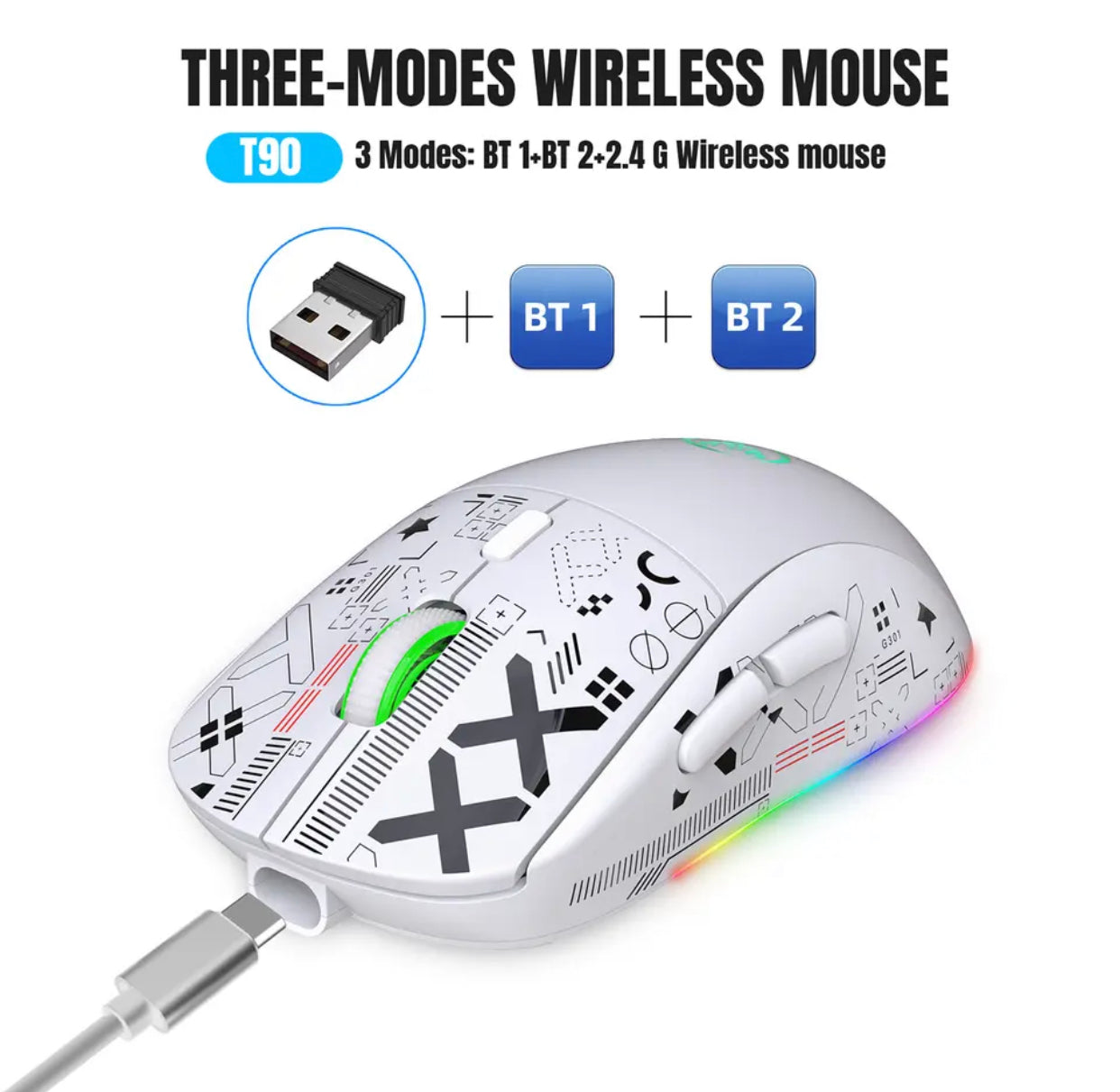 HXSJ mouse gaming wireless white