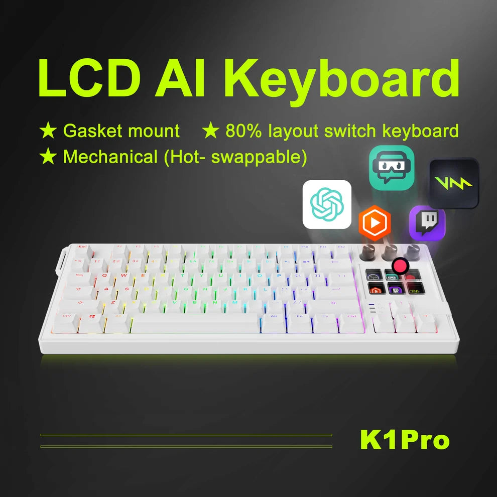K1 Pro TKL Mechanical Keyboard with 6-Key LCD Stream Deck Hot-Swappable Haimu Red Switches RGB