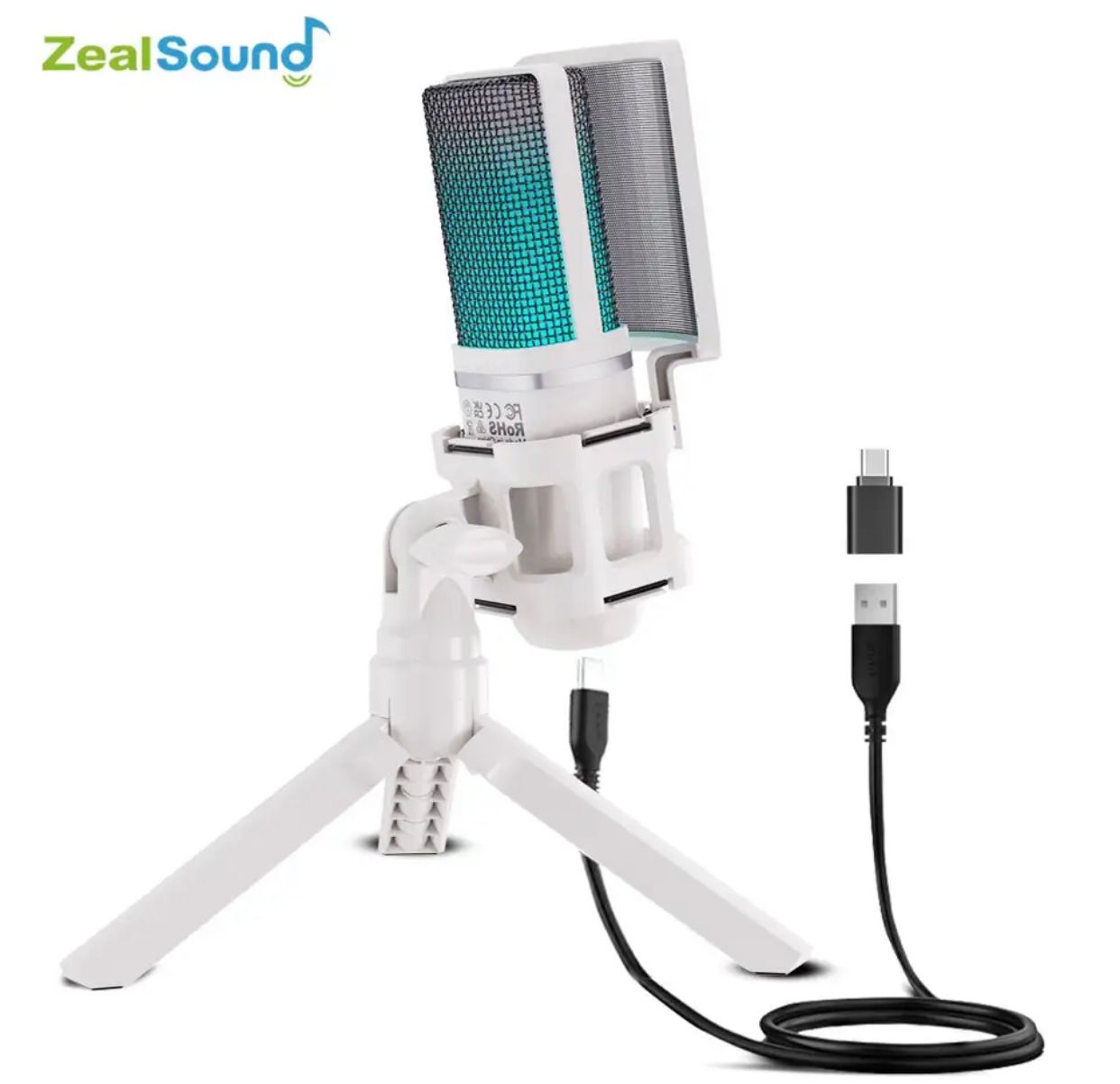 Zealsound USB  Microphone White RGB Streaming